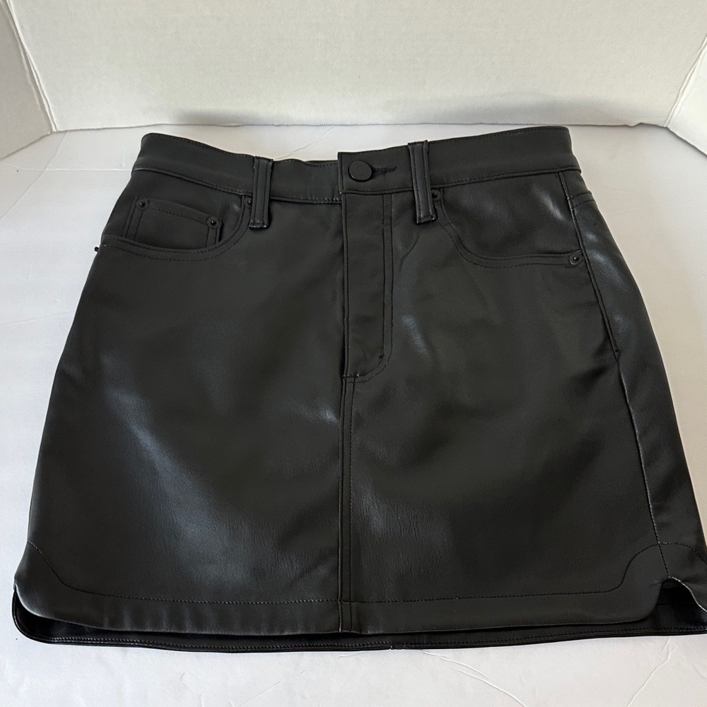 pistola Black Faux Leather Mini Skirt with Button Waist